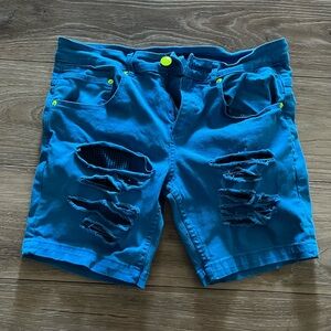 Andrew Christian Vibrant Blue Ripped Jean Shorts